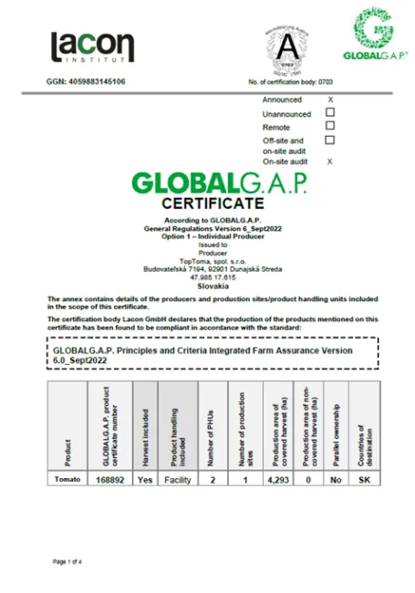 Global GAP Top Toma